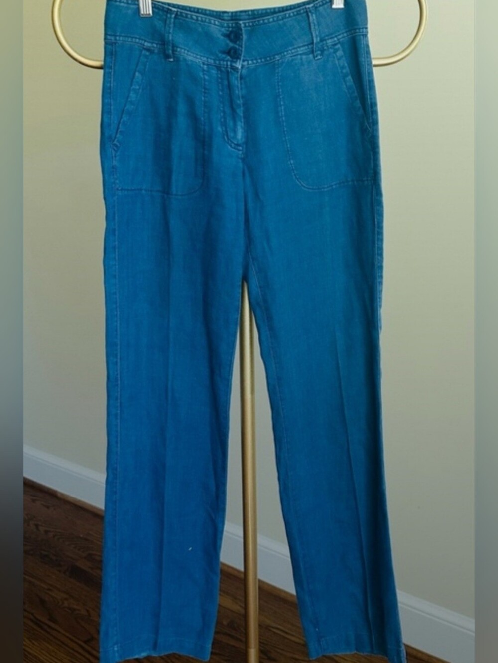 Escales Paris Blue Linen Trousers Flawed: Small Tear On Back Pocket In Pic